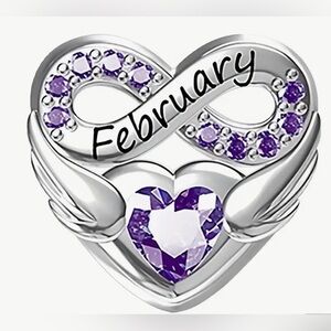 Silver Heart Birthstone Charm For Month of February